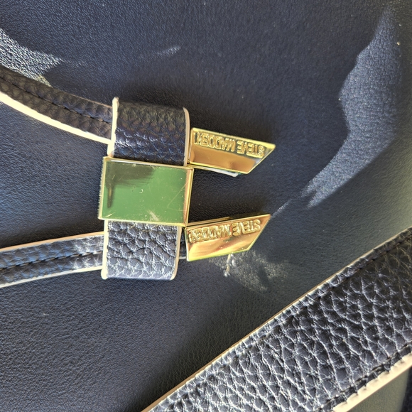 Navy Blue Leather Backpack - Picture 4 of 6